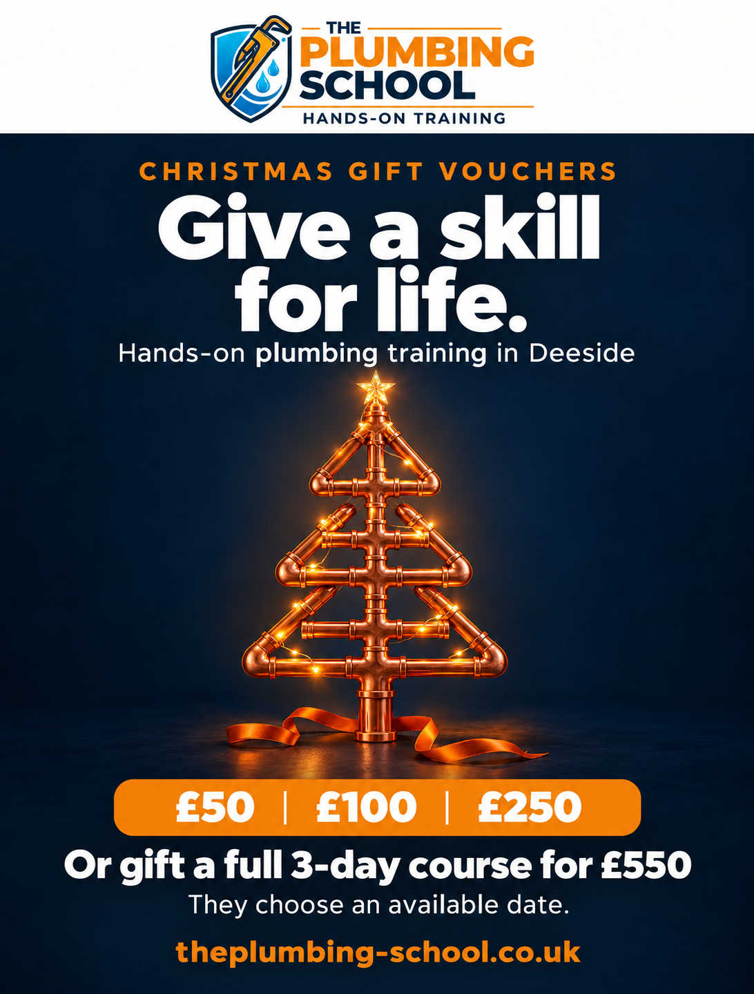 Christmas gift vouchers for The Plumbing School in Deeside